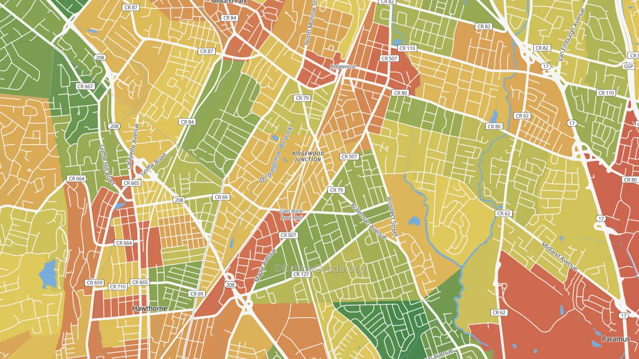 Ridgewood Junction, Glen Rock, NJ Map of Vandalism Rates