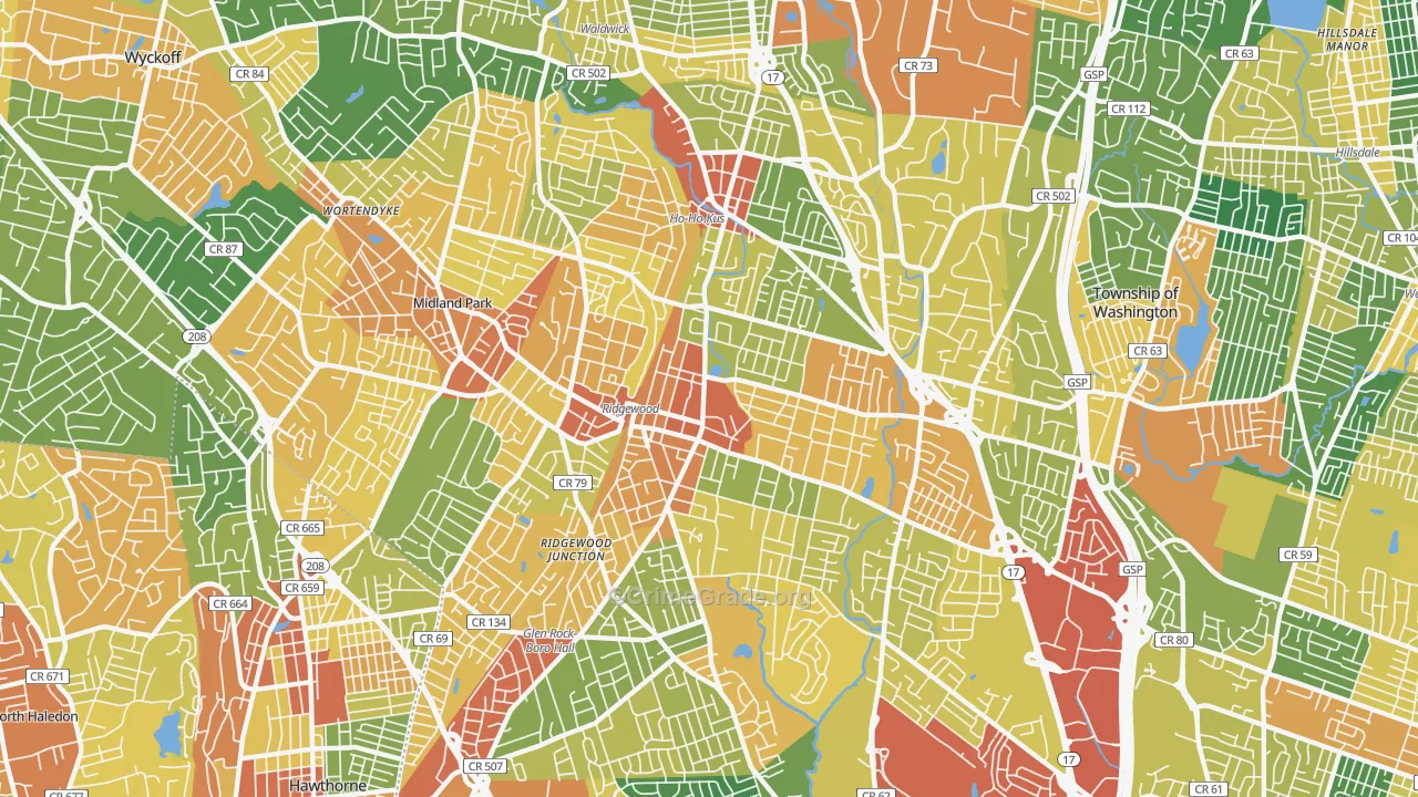 Ridgewood, NJ Map of Vandalism Rates