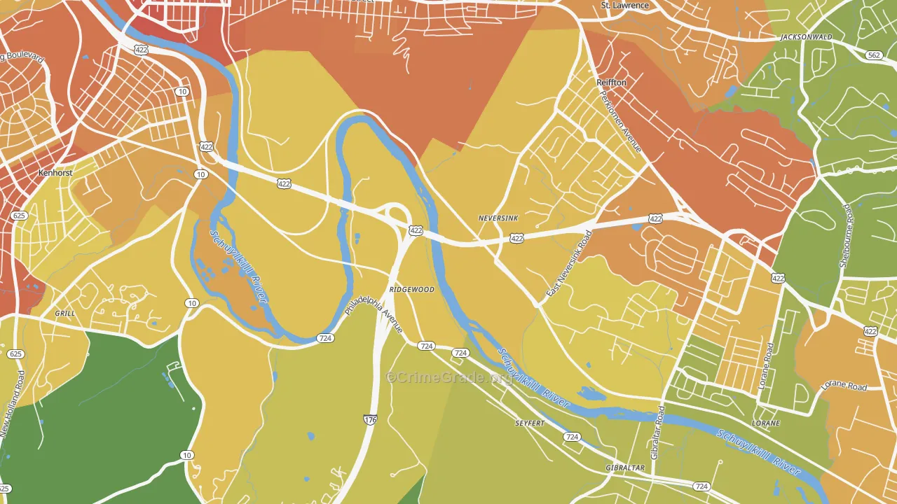 Ridgewood, PA Map of Vandalism Rates