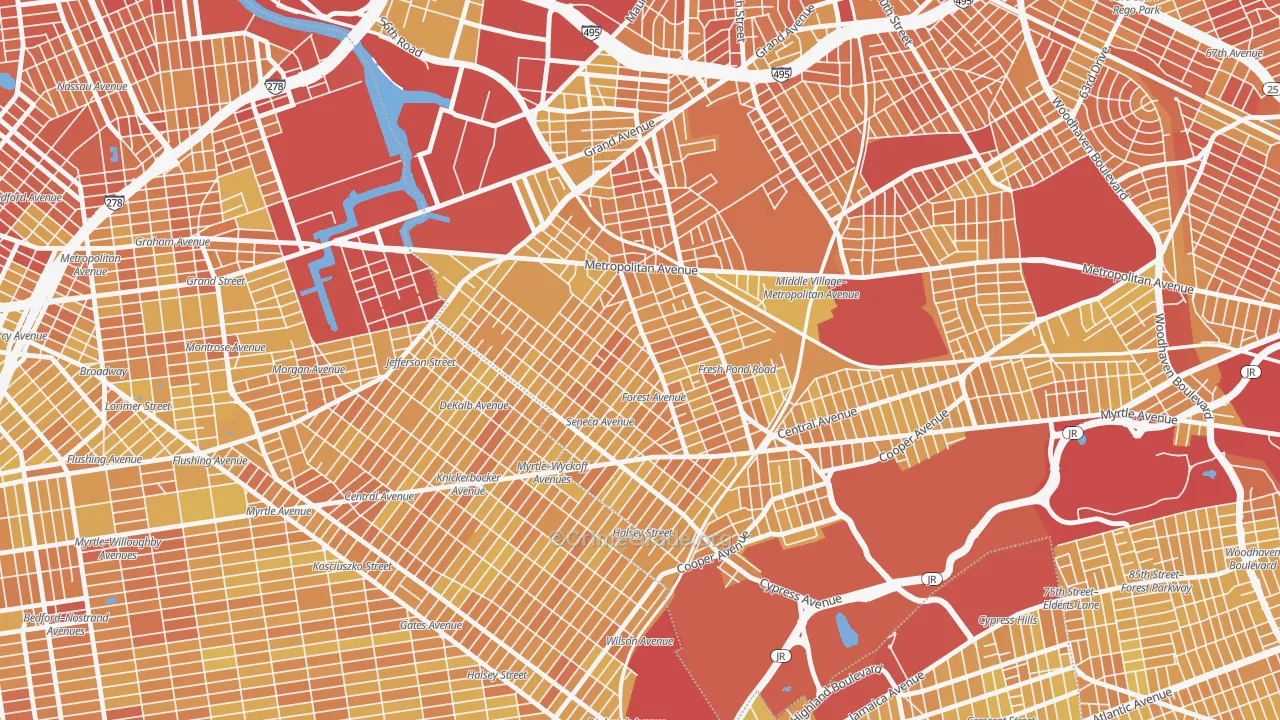 Ridgewood, Queens, NY Map of Vandalism Rates