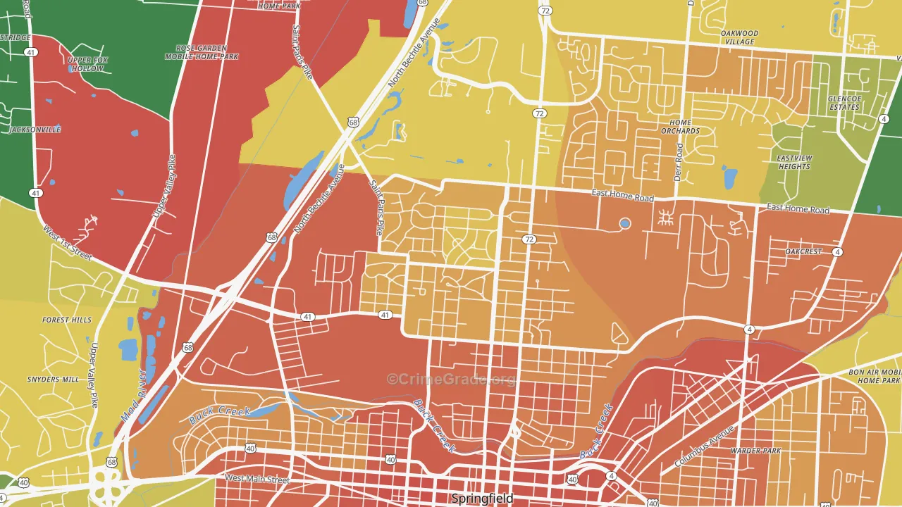 Ridgewood, Springfield, OH Map of Vandalism Rates