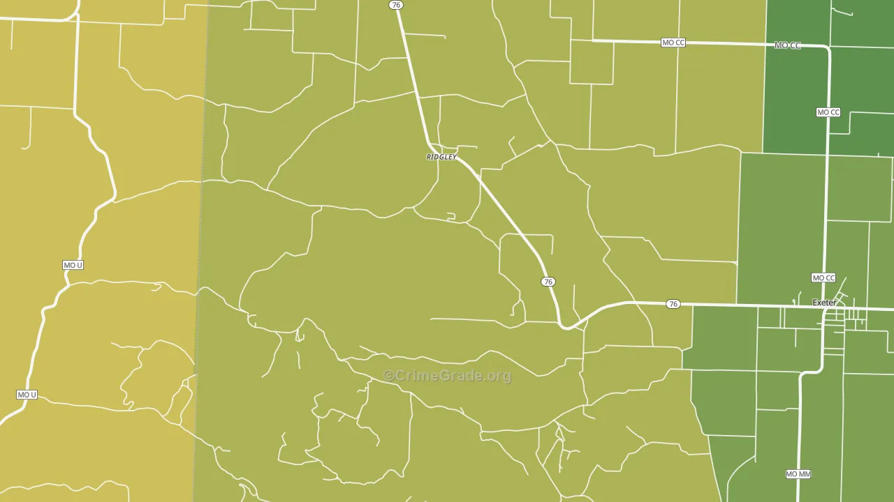 Ridgley, MO Map of Vandalism Rates