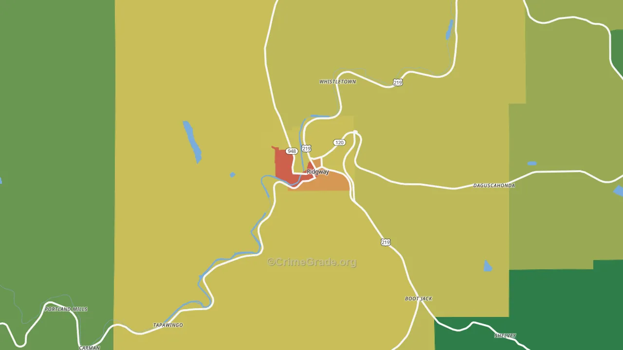 Ridgway, PA Map of Vandalism Rates