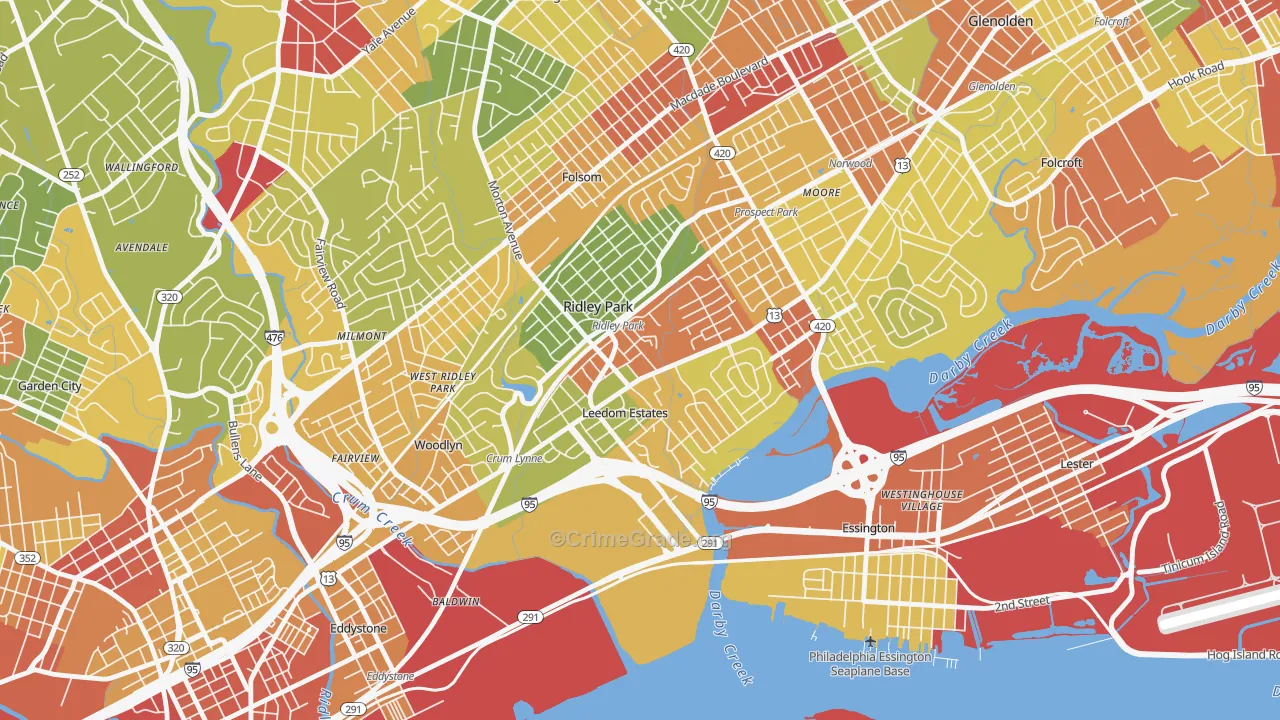 Ridley Park, PA Map of Vandalism Rates