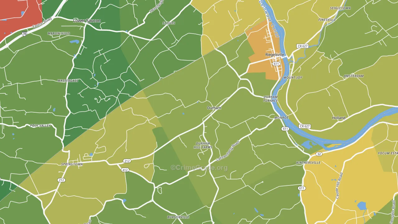 Riegelsville, PA Map of Vandalism Rates
