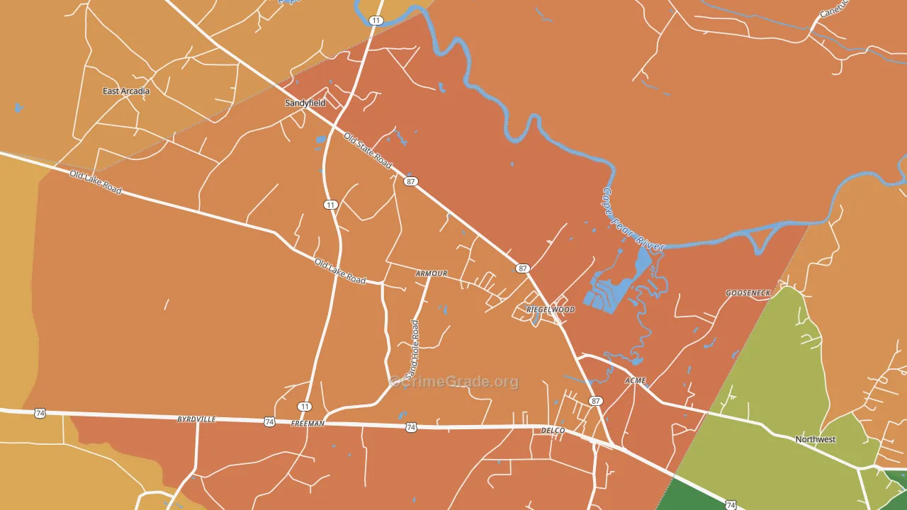 Riegelwood, NC Map of Vandalism Rates