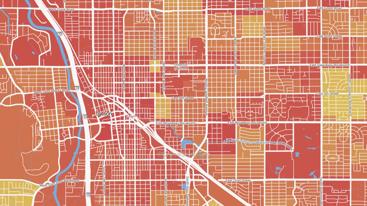 Rincon Heights, Tucson, AZ Map of Vandalism Rates
