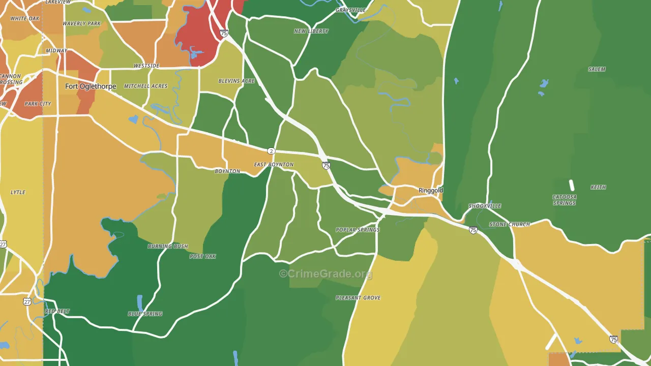 Ringgold, GA Map of Vandalism Rates