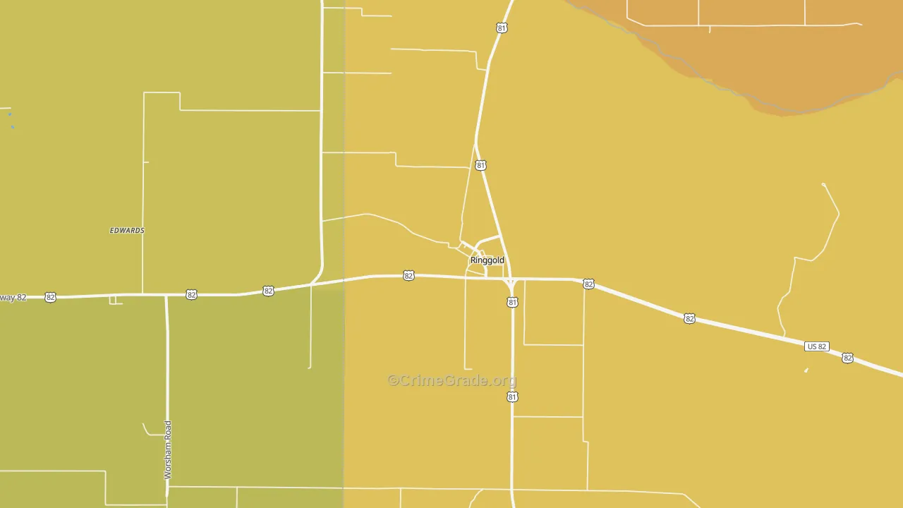 Ringgold, TX Map of Vandalism Rates