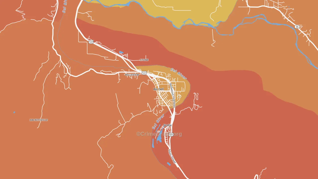 Rio Dell, CA Map of Vandalism Rates