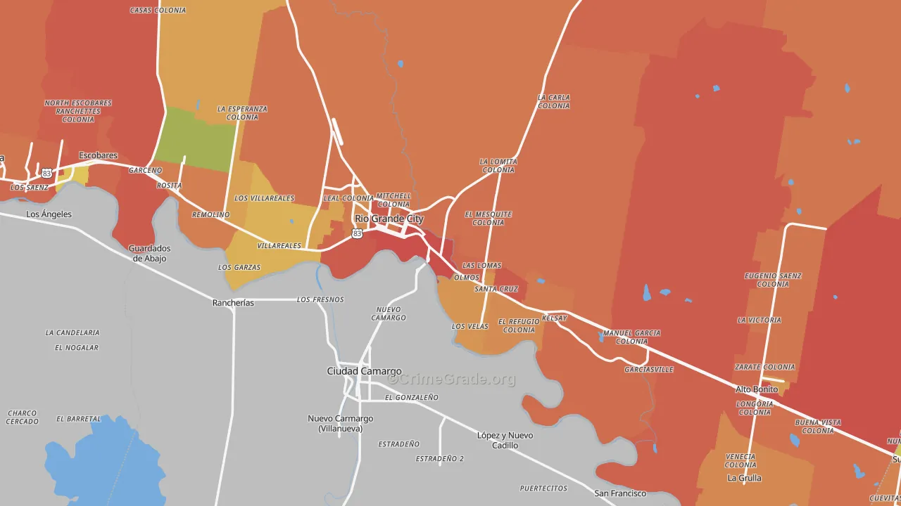 Rio Grande City, TX Map of Vandalism Rates