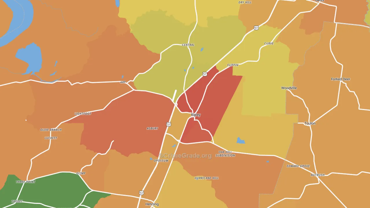 Ripley, TN Map of Vandalism Rates