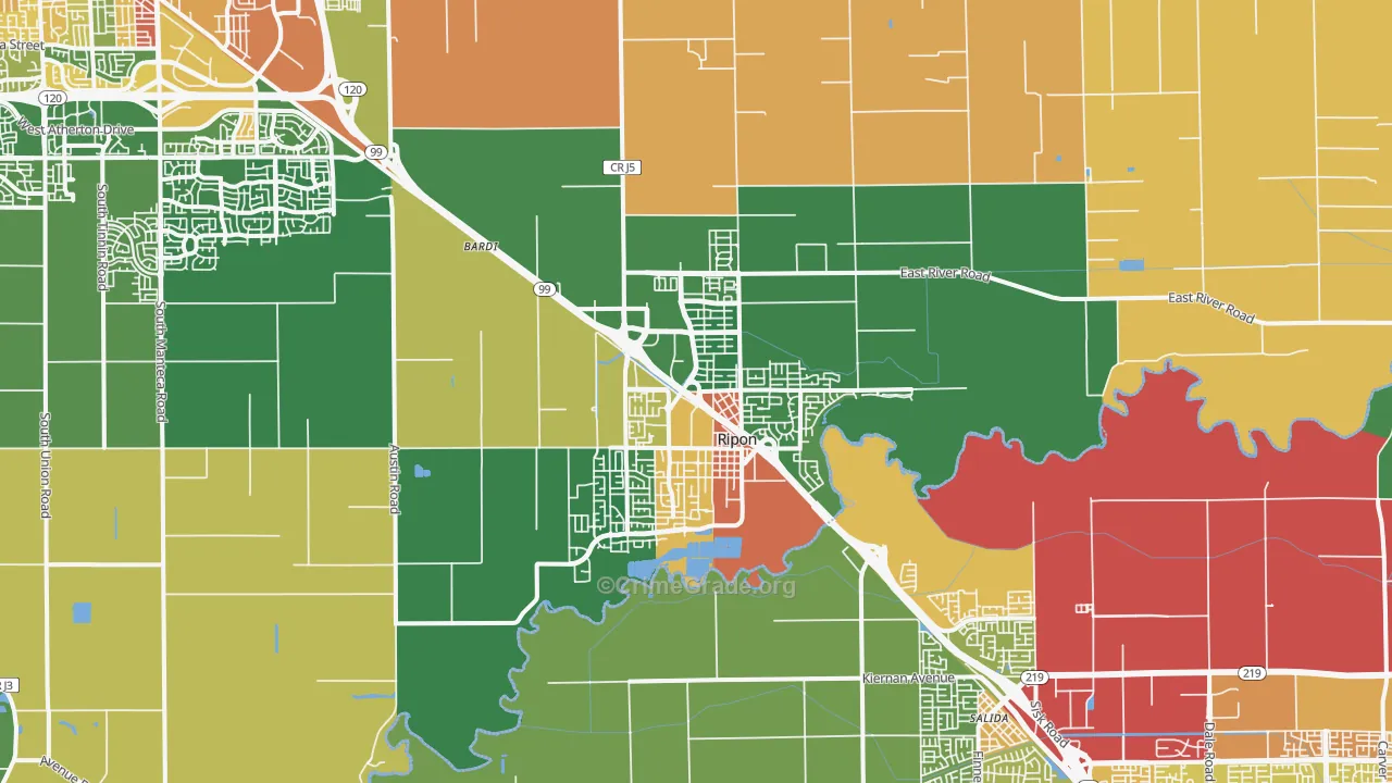 Ripon, CA Map of Vandalism Rates