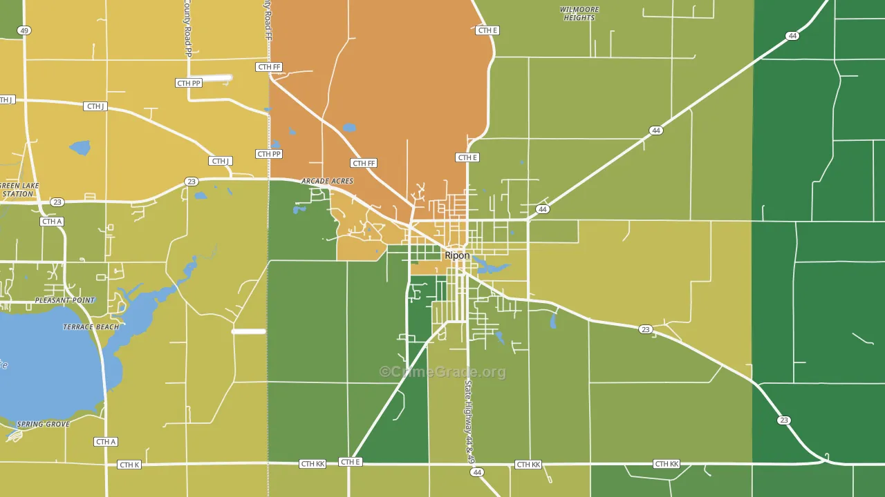 Ripon, WI Map of Vandalism Rates
