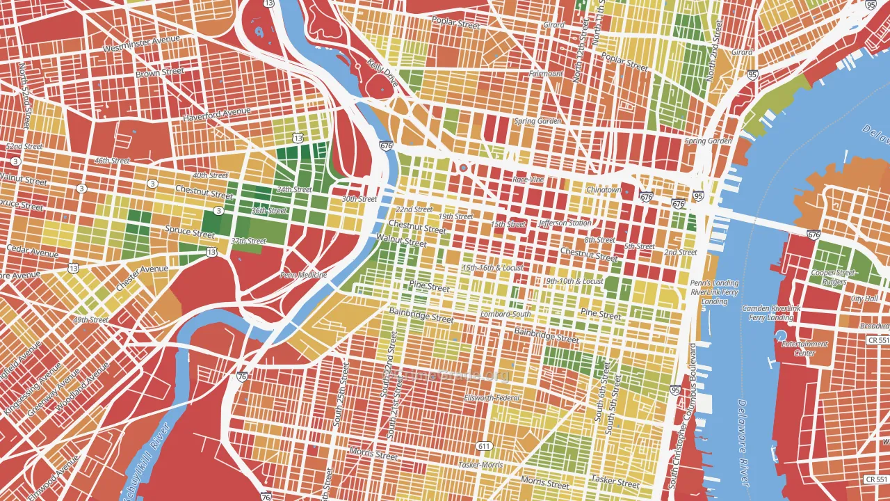 Rittenhouse Square, Philadelphia, PA Map of Vandalism Rates