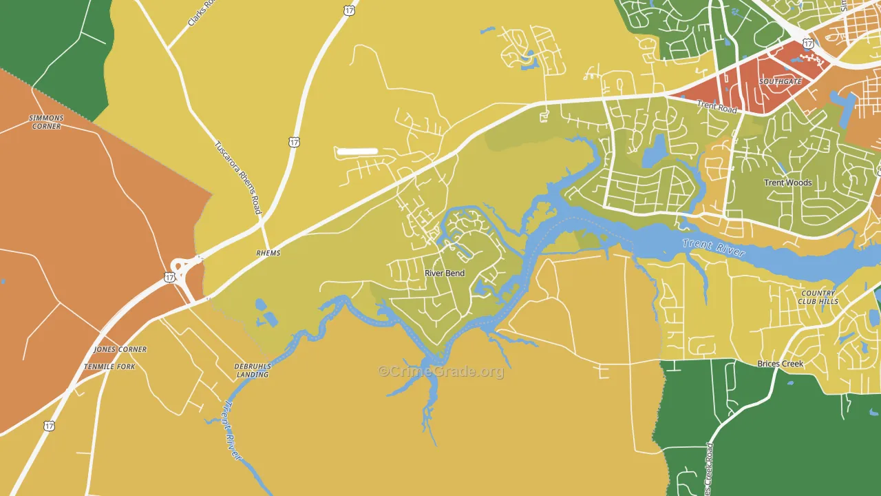 River Bend, NC Map of Vandalism Rates