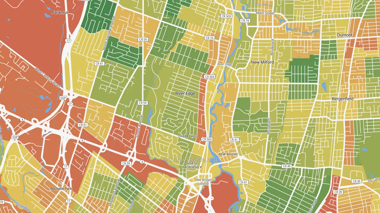River Edge, NJ Map of Vandalism Rates