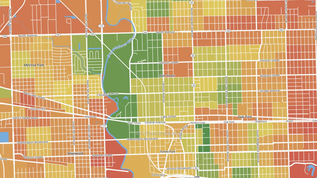 River Forest, IL Map of Vandalism Rates