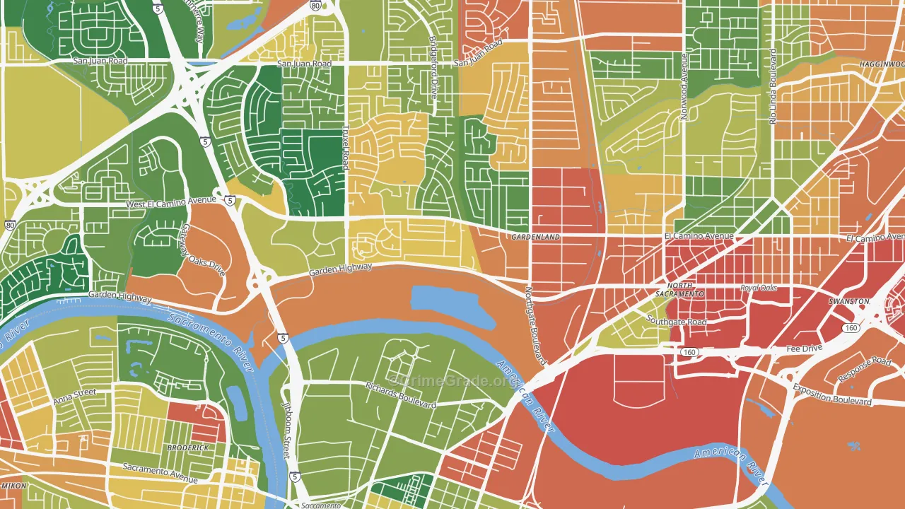 River Gardens, Sacramento, CA Map of Vandalism Rates