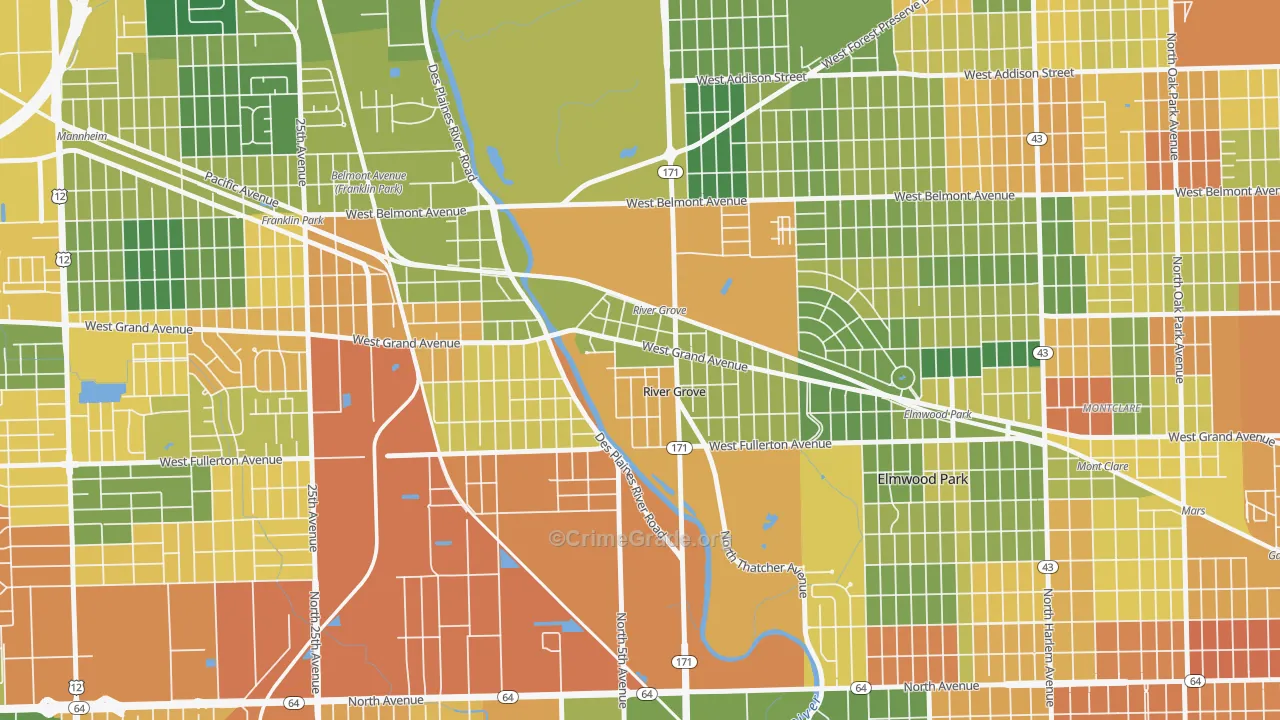 River Grove, IL Map of Vandalism Rates