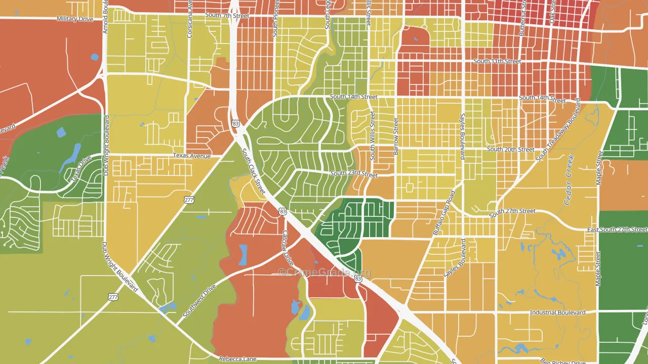 River Oaks-Brookhollow, Abilene, TX Map of Vandalism Rates