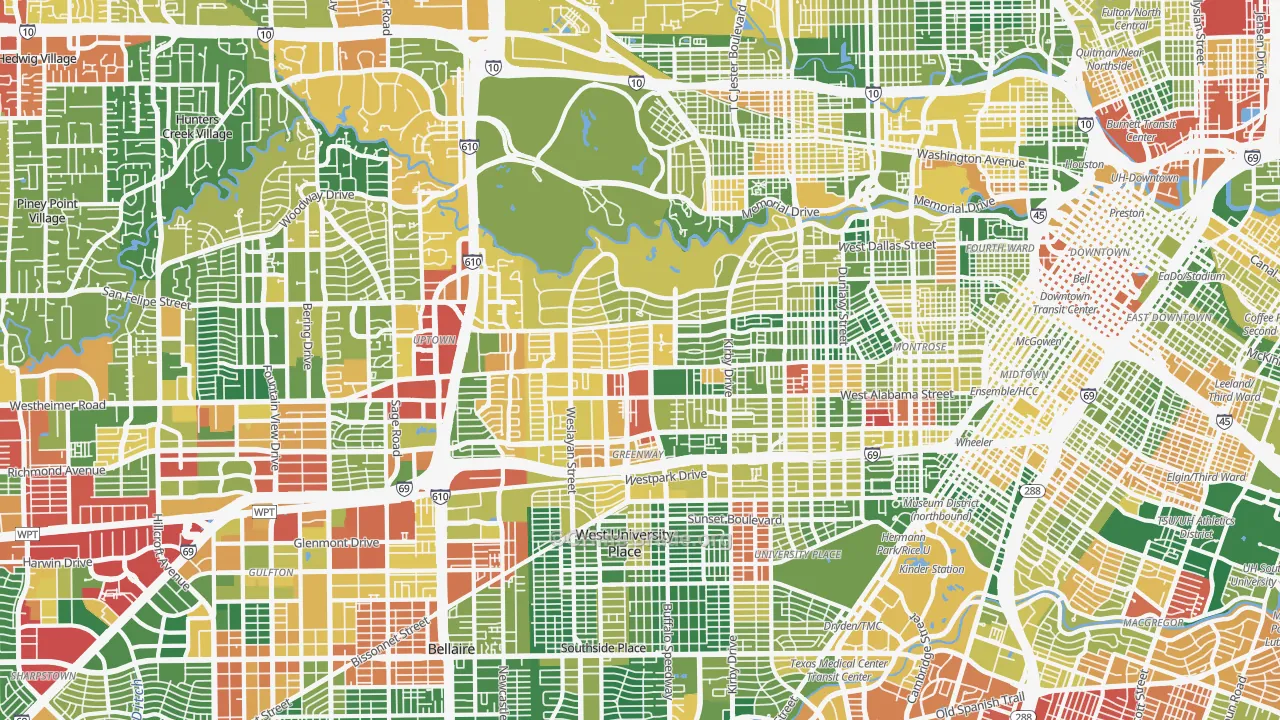 River Oaks, Houston, TX Map of Vandalism Rates