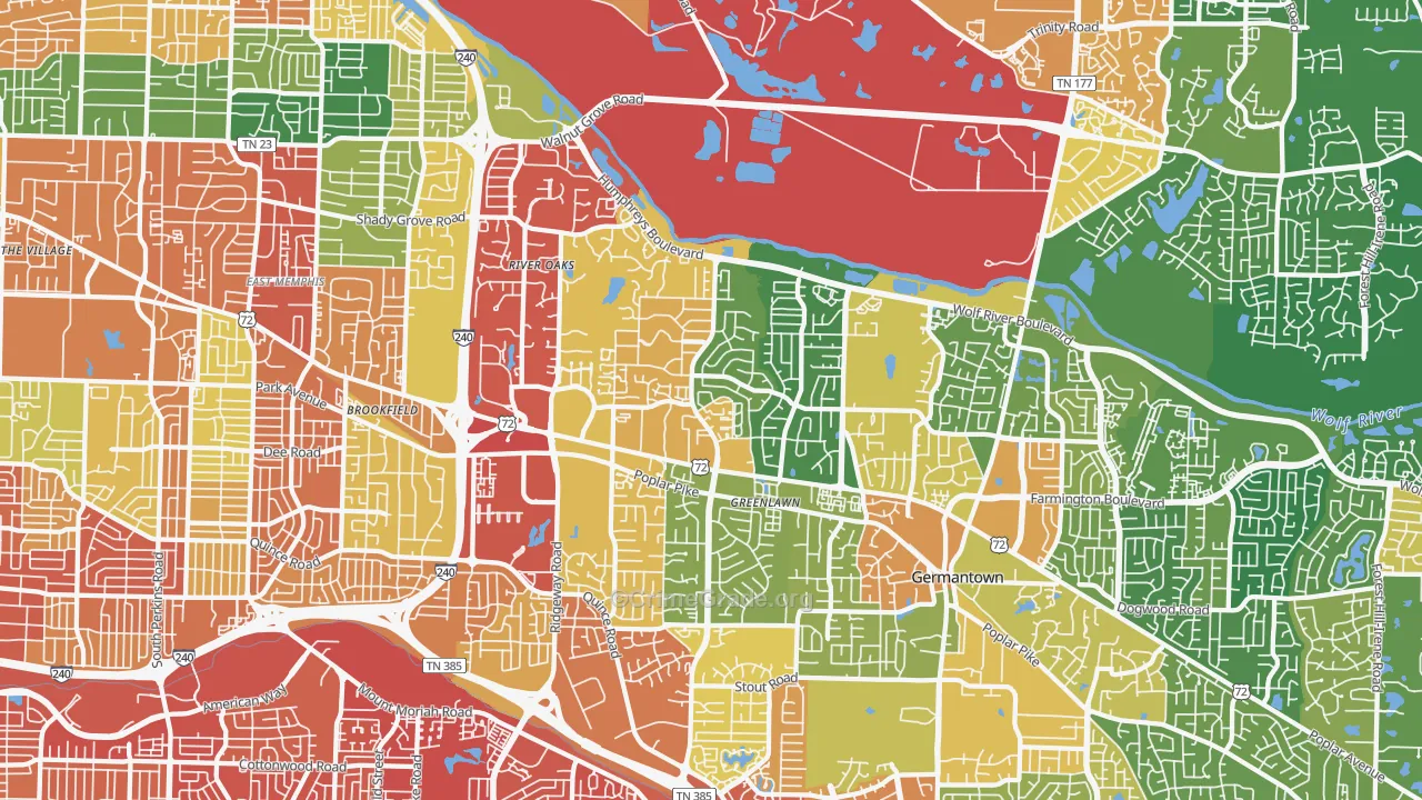 River Oaks-Kirby-Balmoral, Memphis, TN Map of Vandalism Rates