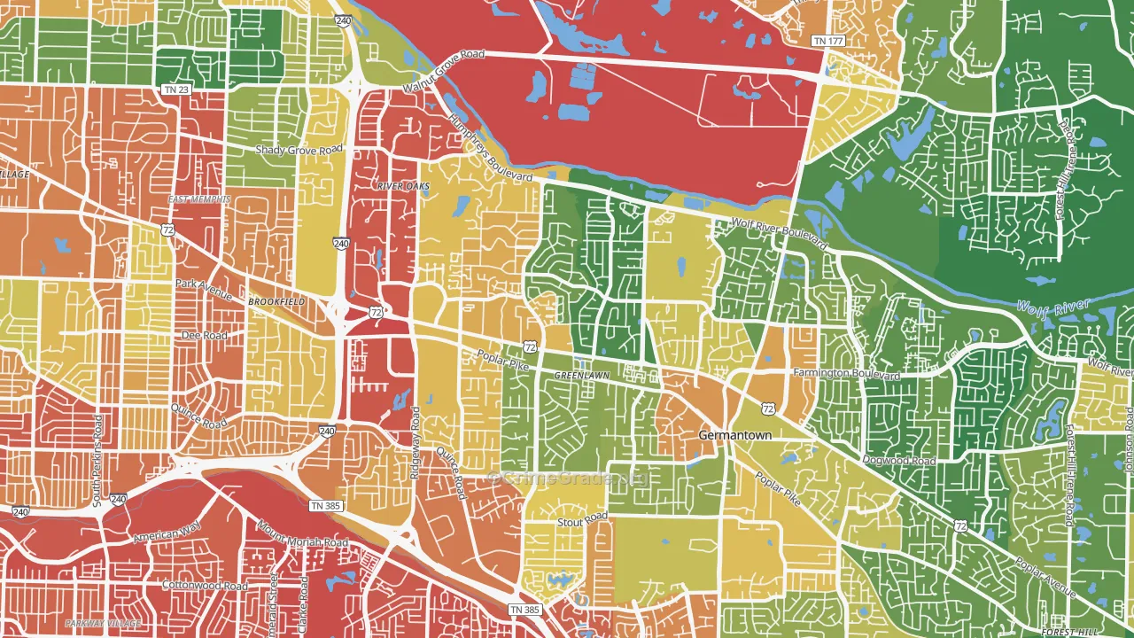 River Oaks, Memphis, TN Map of Vandalism Rates