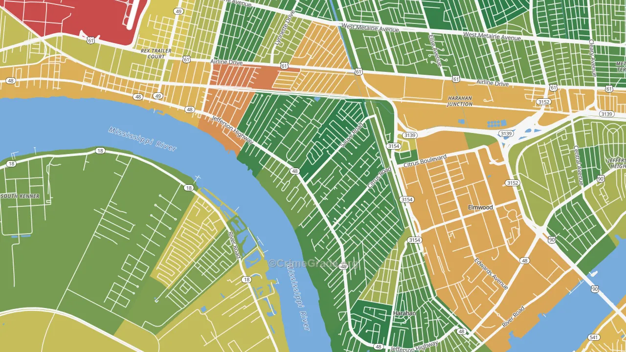 River Ridge, LA Map of Vandalism Rates
