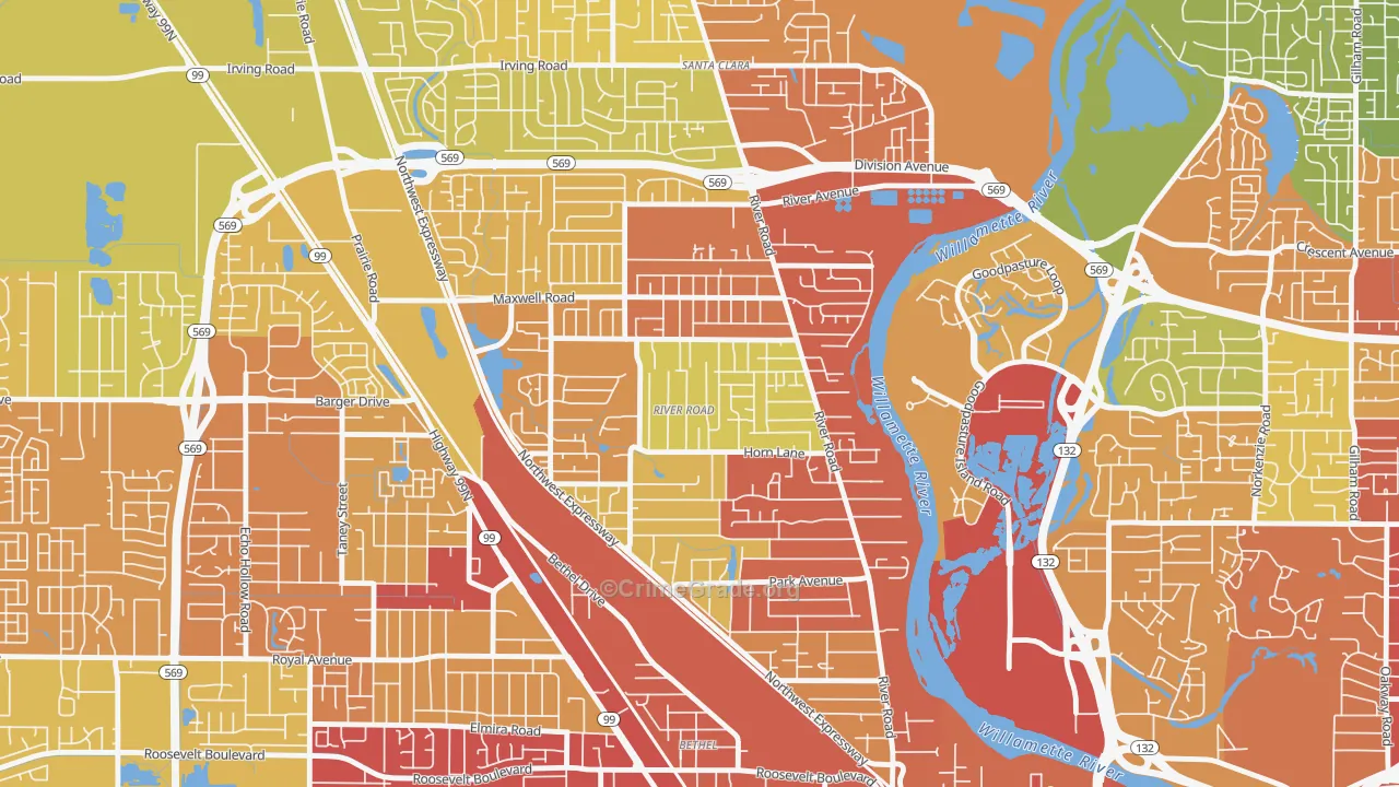 River Road, Eugene, OR Map of Vandalism Rates