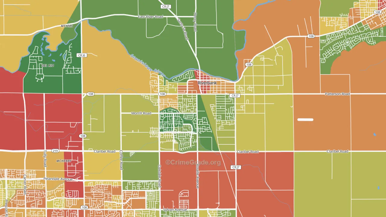 Riverbank, CA Map of Vandalism Rates