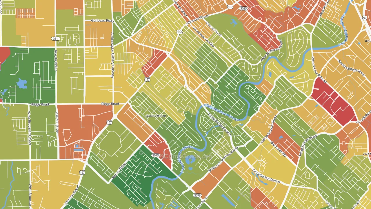 Rivers Bend Estates, Lafayette, LA Map of Vandalism Rates