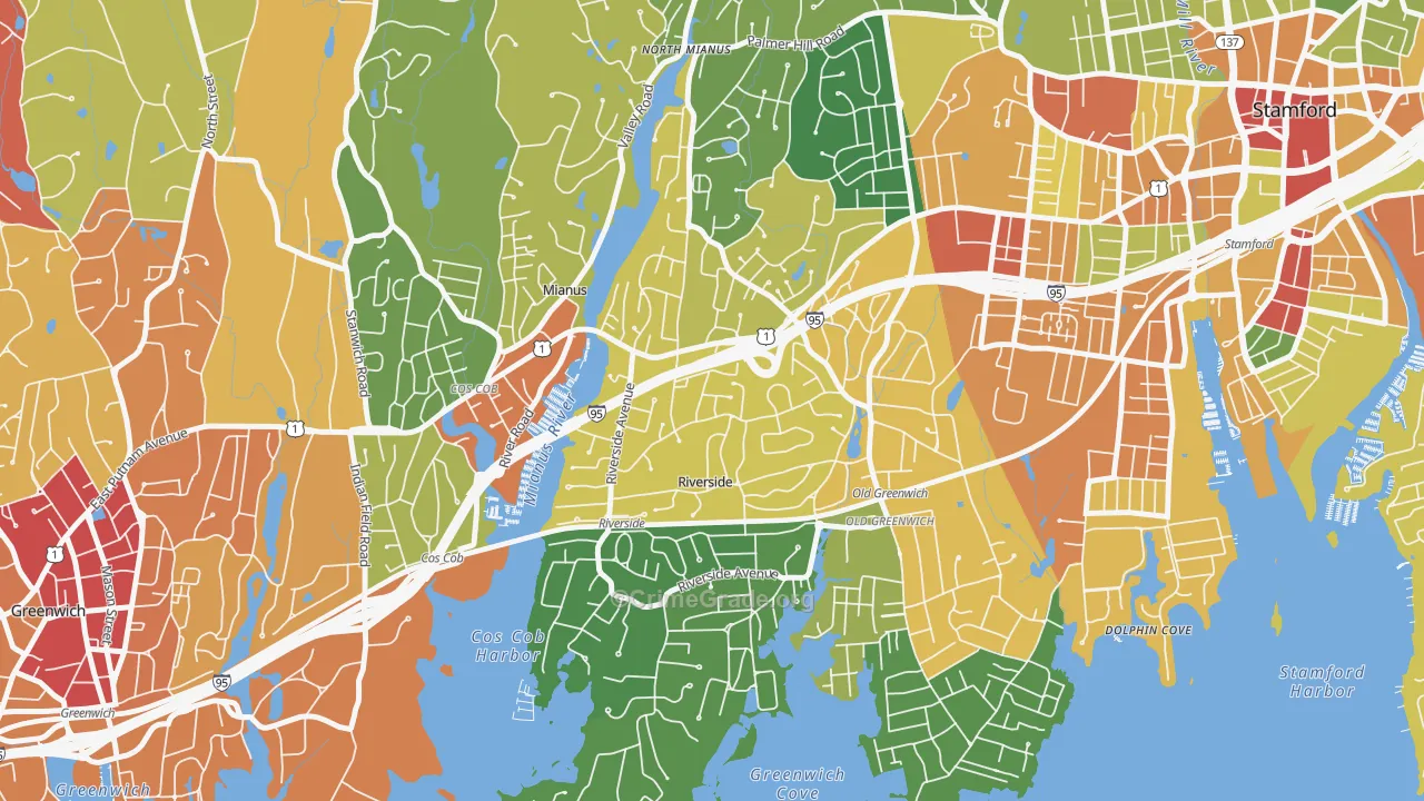Riverside, CT Map of Vandalism Rates
