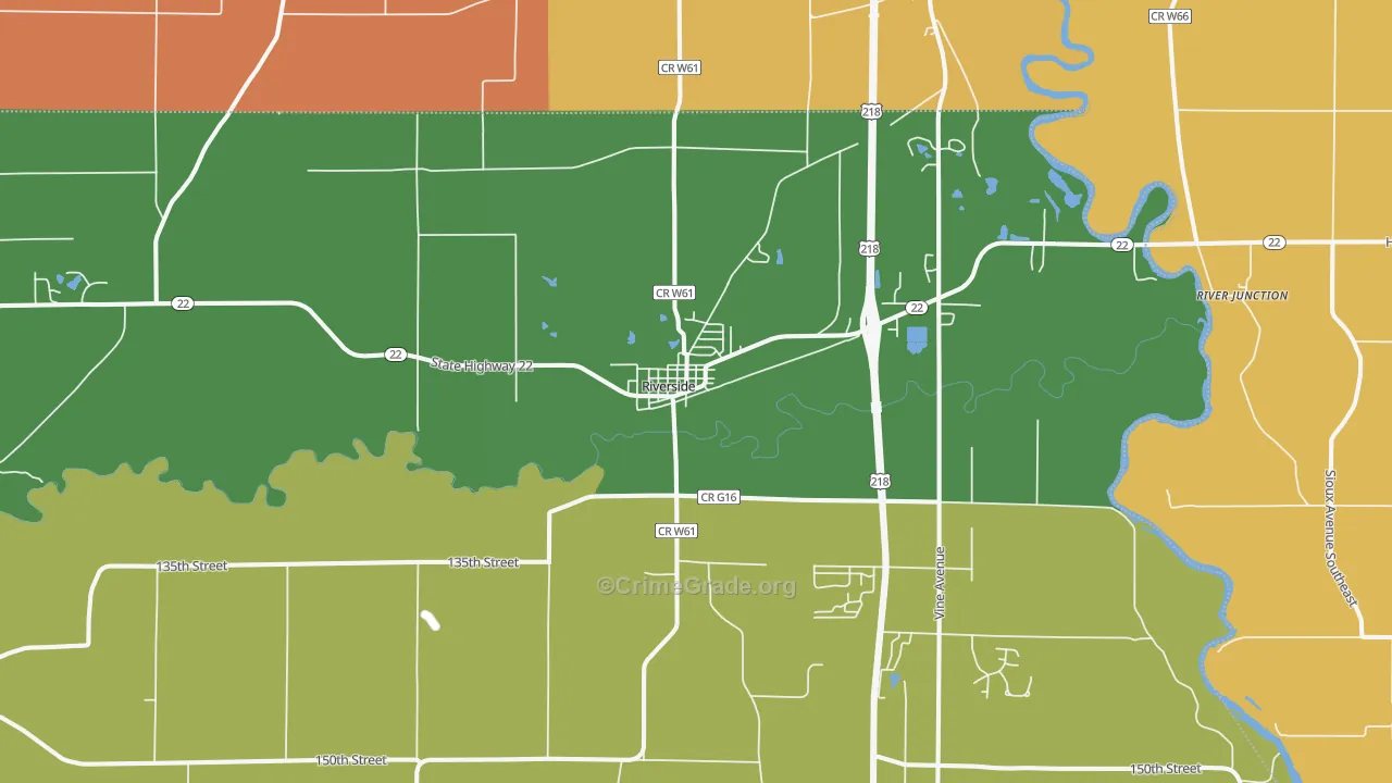 Riverside, IA Map of Vandalism Rates