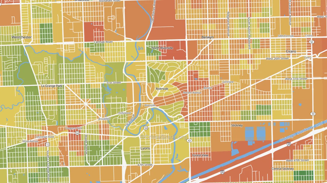 Riverside, IL Map of Vandalism Rates