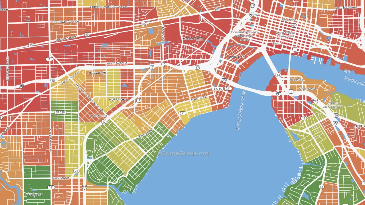Riverside, Jacksonville, FL Map of Vandalism Rates