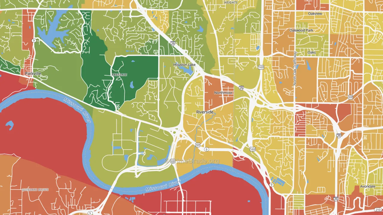 Riverside, MO Map of Vandalism Rates