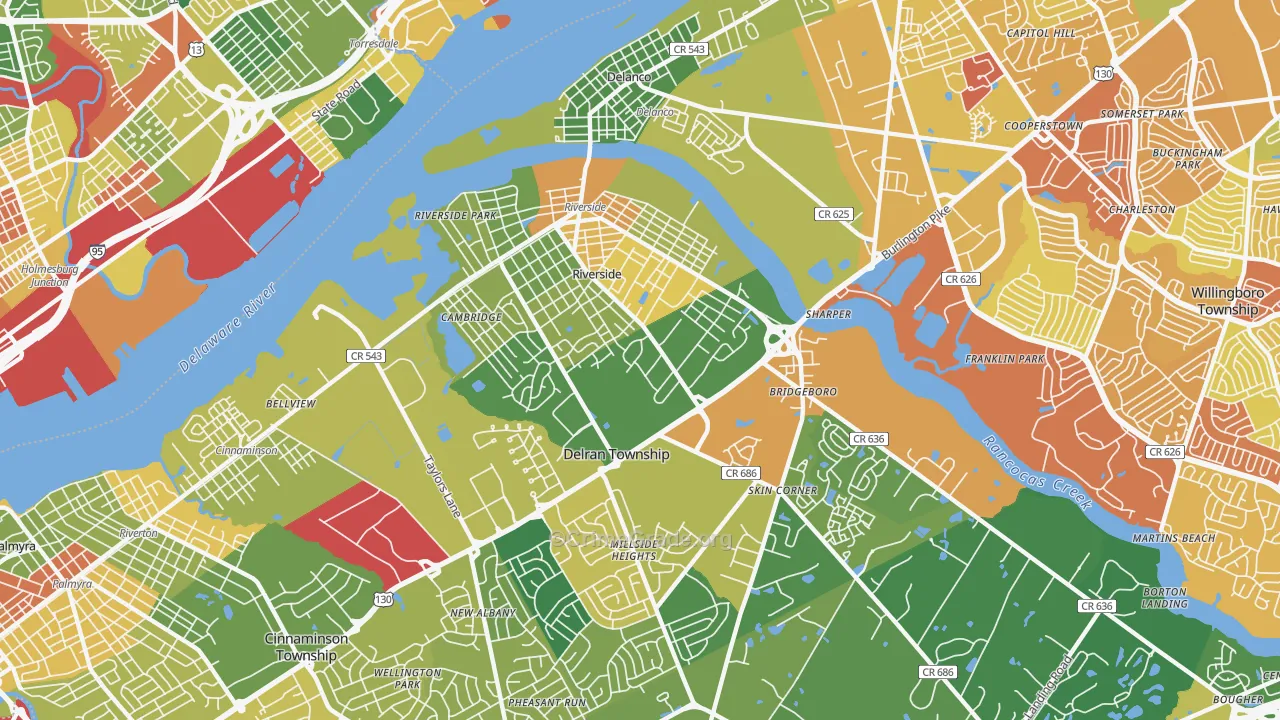 Riverside, NJ Map of Vandalism Rates