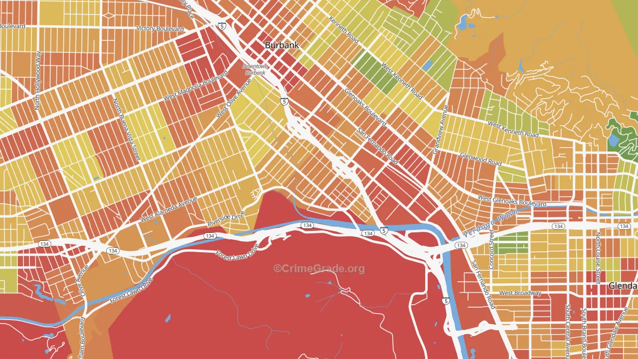 Riverside Rancho, Glendale, CA Map of Vandalism Rates