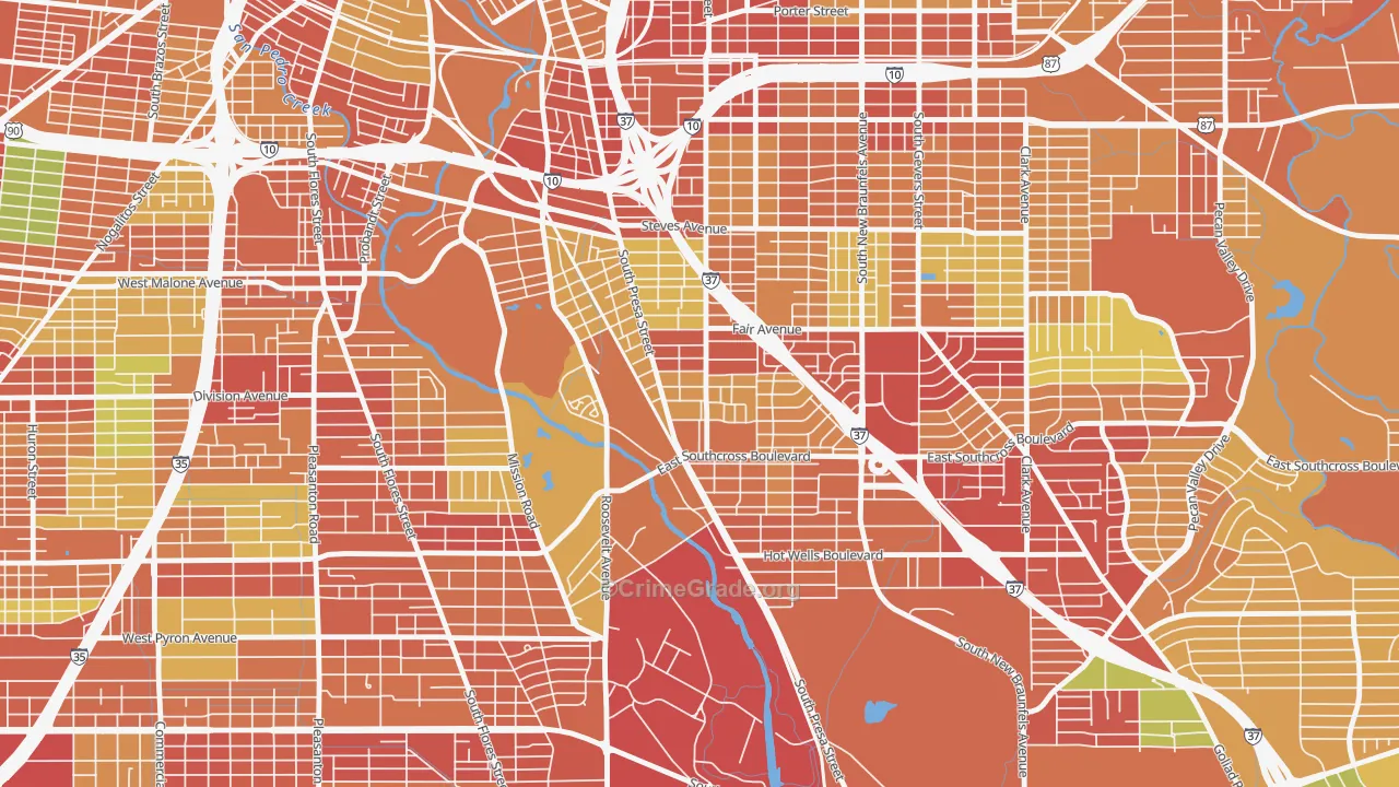 Riverside South, San Antonio, TX Map of Vandalism Rates