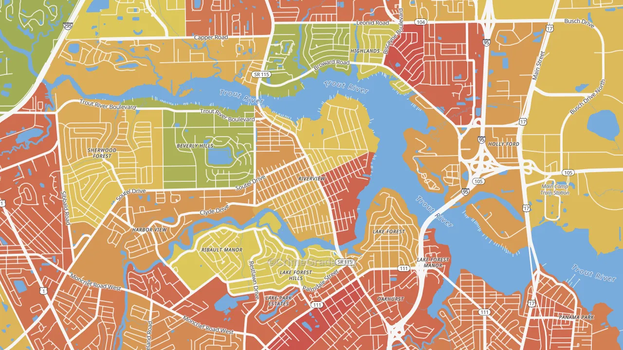 Riverview, Jacksonville, FL Map of Vandalism Rates