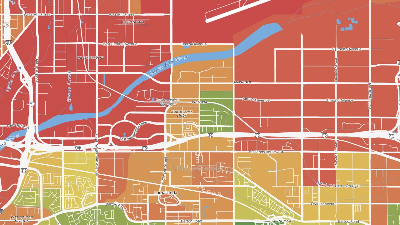 Riverview, San Bernardino, CA Map of Vandalism Rates