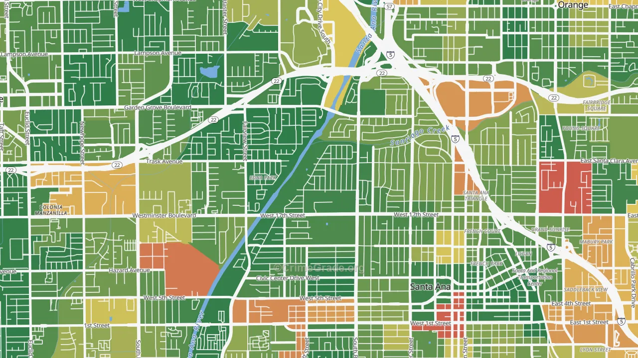 Riverview-Santa Ana, Santa Ana, CA Map of Vandalism Rates