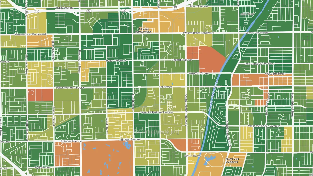 Riverview West, Santa Ana, CA Map of Vandalism Rates