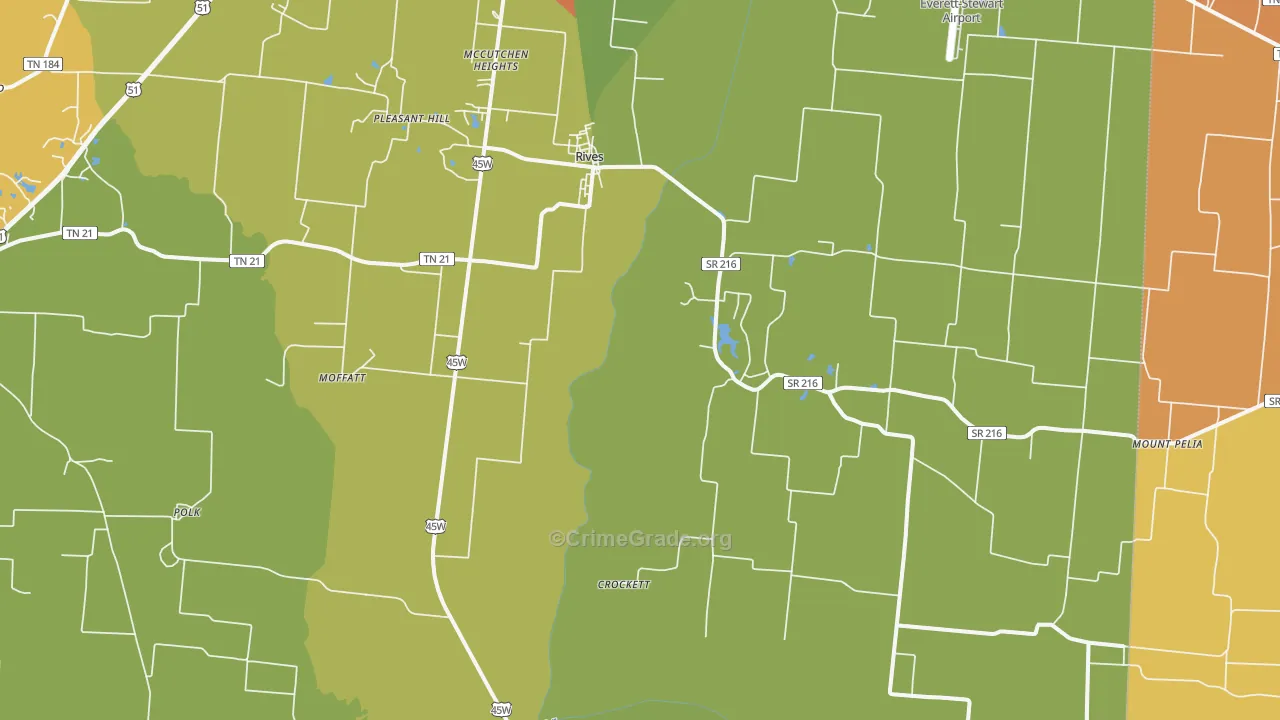 Rives, TN Map of Vandalism Rates