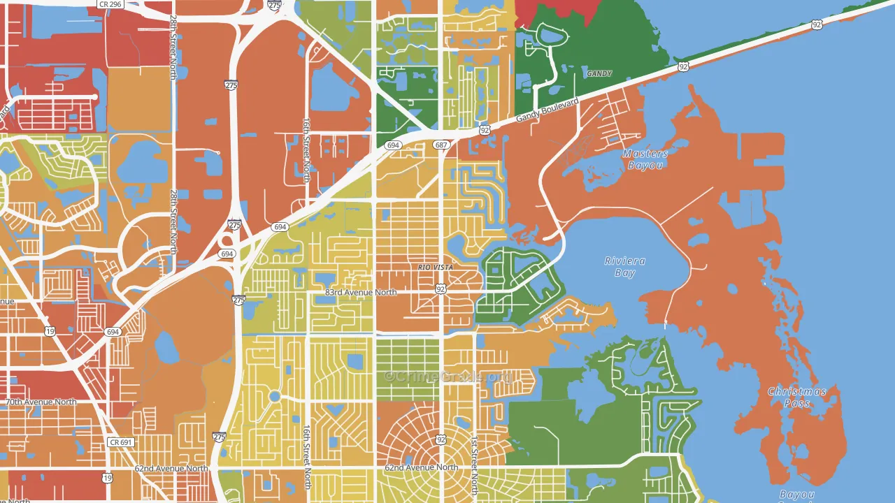 Riviera Bay, St. Petersburg, FL Map of Vandalism Rates