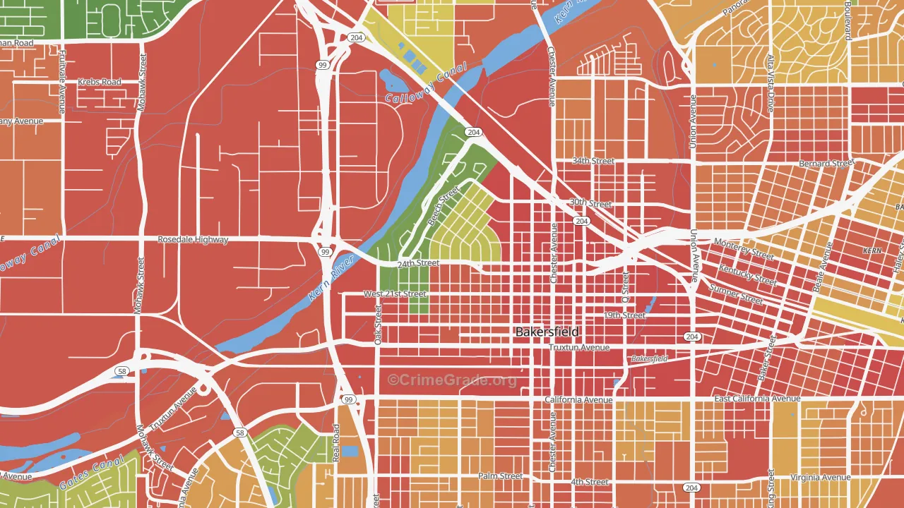 Riviera-Westchester, Bakersfield, CA Map of Vandalism Rates