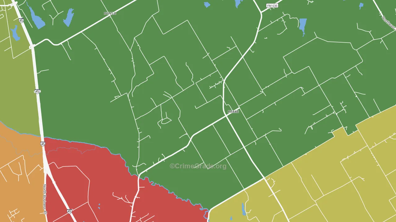 Roane, TX Map of Vandalism Rates