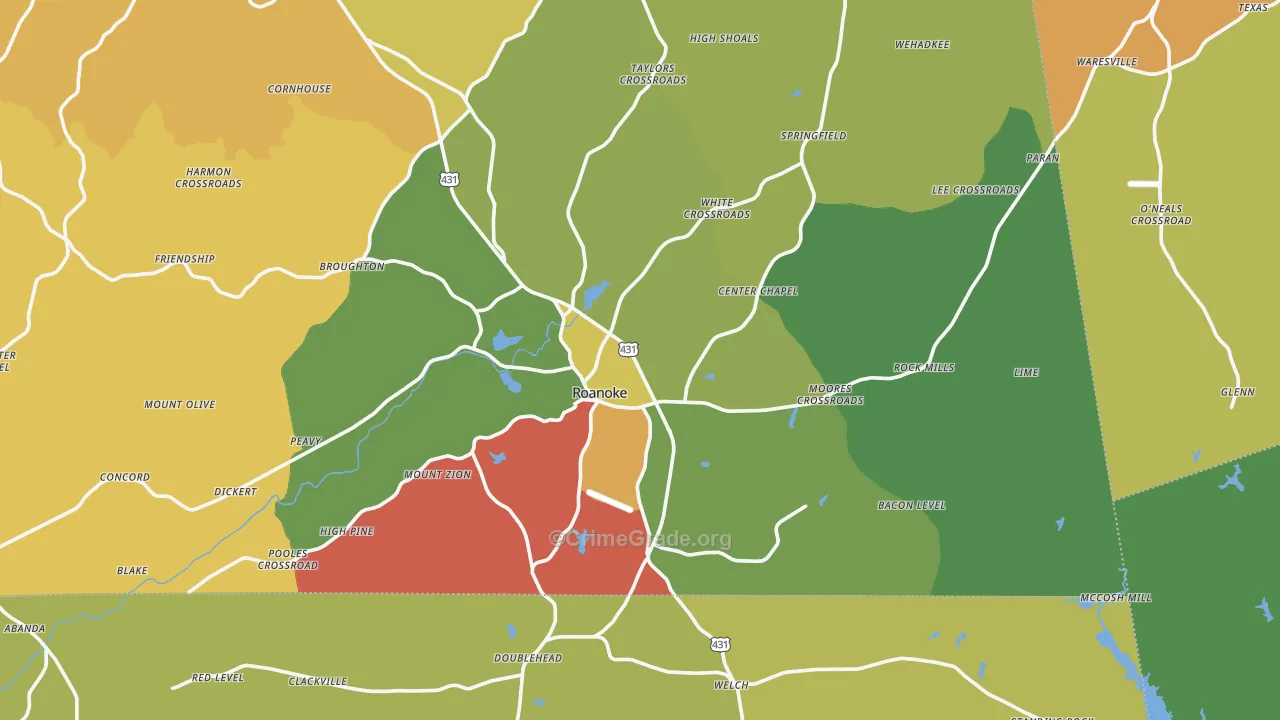 Roanoke, AL Map of Vandalism Rates