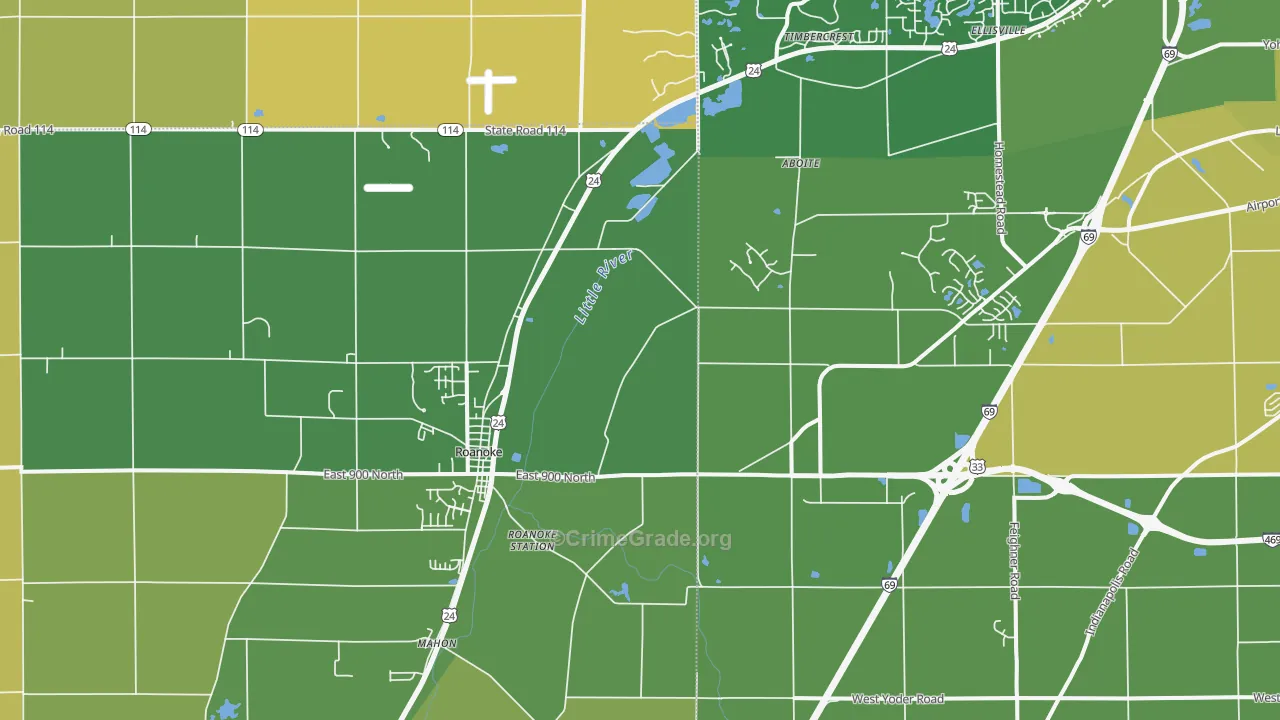 Roanoke, IN Map of Vandalism Rates